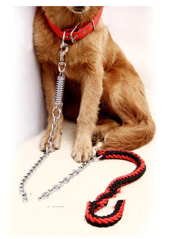 Handwoven Spring Dog Leash with Collar for Large Dogs