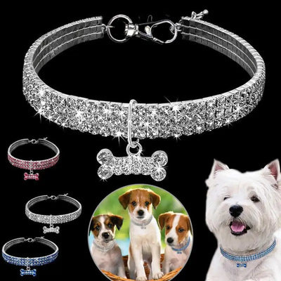 Bling Rhinestone Dog Collar with Leash for Small Dogs