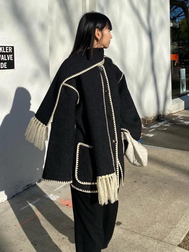 Splice Overcoat With Scarf - fullshopping