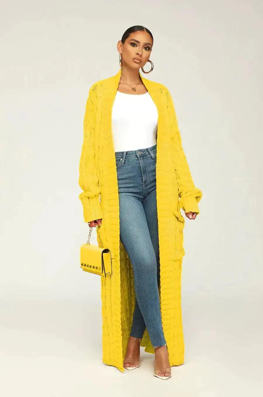 Drop Shoulder Maxi Sweater Cardigan - fullshopping