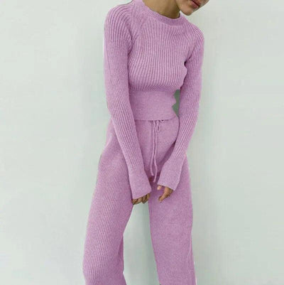 Knitted Wide-leg Pants and Top Set - fullshopping