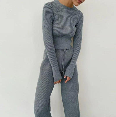 Knitted Wide-leg Pants and Top Set - fullshopping