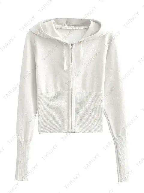 Knitted Hoodie Cropped Top And Pants Set - fullshopping