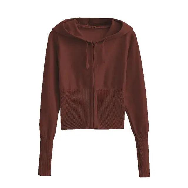 Knitted Hoodie Cropped Top And Pants Set - fullshopping