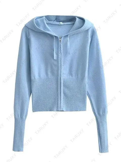 Knitted Hoodie Cropped Top And Pants Set - fullshopping