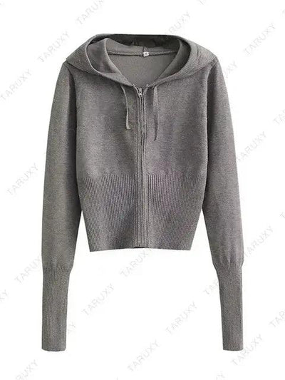 Knitted Hoodie Cropped Top And Pants Set - fullshopping