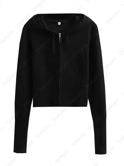 Knitted Hoodie Cropped Top And Pants Set - fullshopping