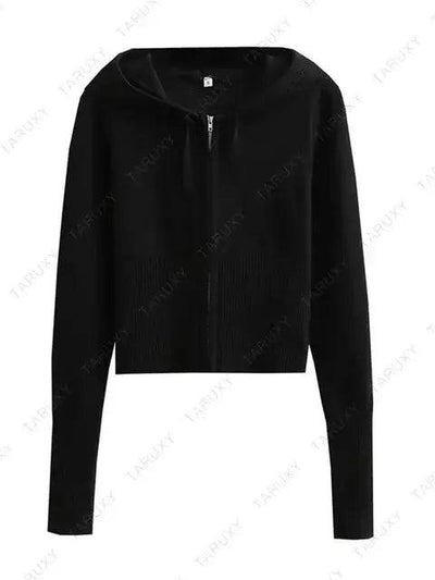 Knitted Hoodie Cropped Top And Pants Set - fullshopping